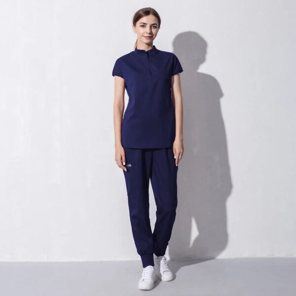Navy Collar Scrub Top